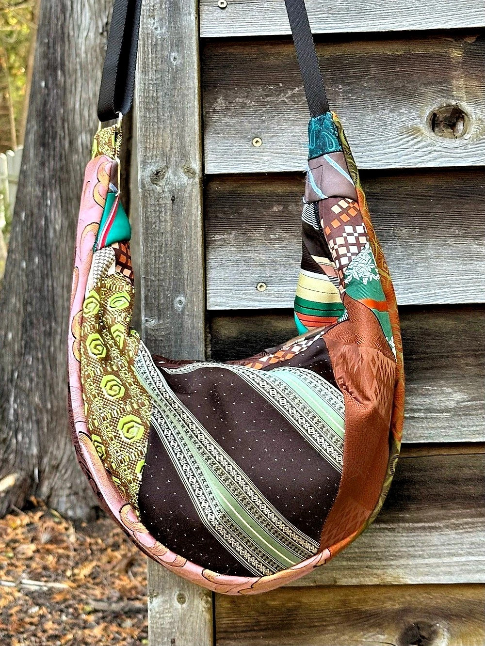 One-of-a-Kind Upcycled Vintage Tie Crescent Bag (Gingham Lining!)